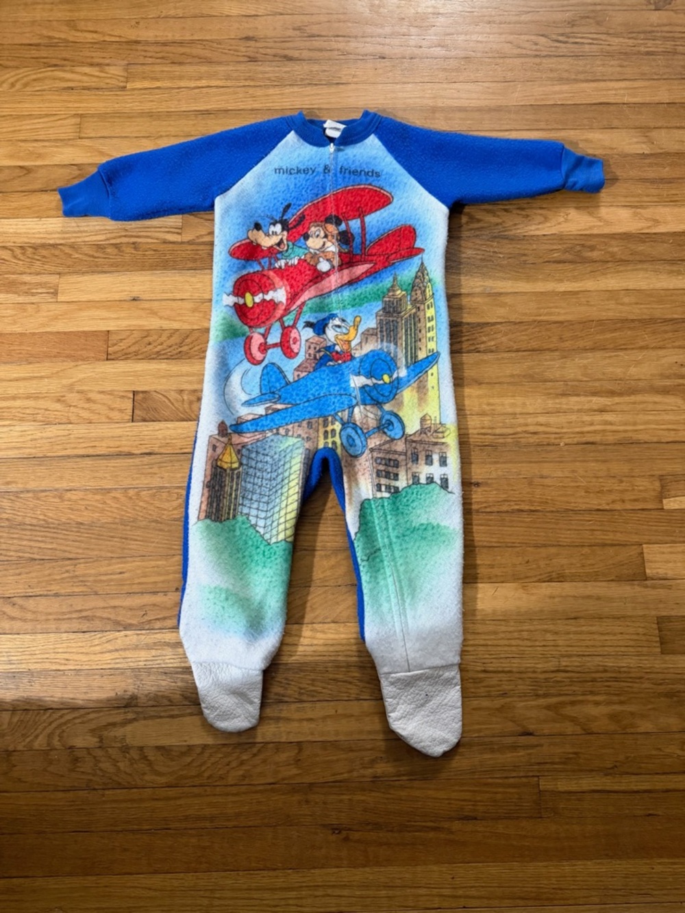 Vintage 2T Disney Mickey & Friends Blue Kids One-Piece Sleeper